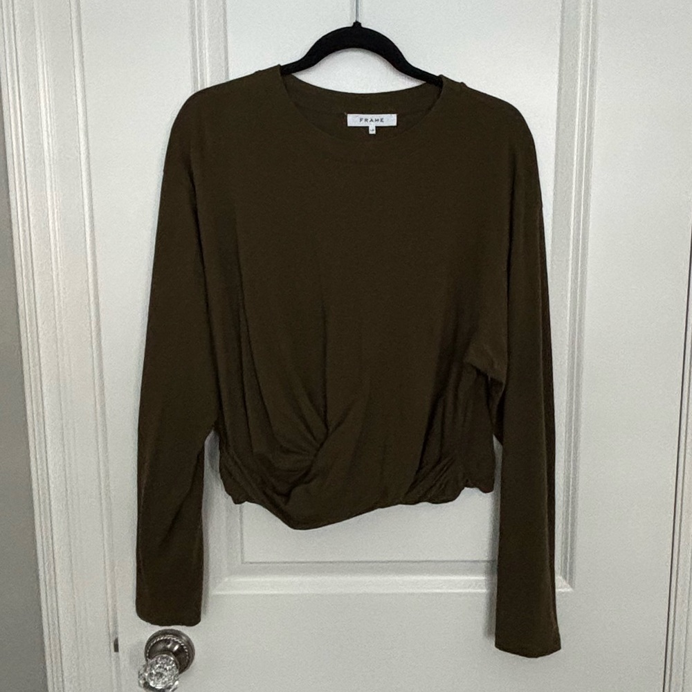 Frame Wraparound Long Sleeve Top - Olive sz. L